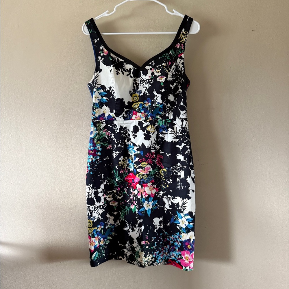 Anthropologie Leif Notes Floral Cotton Sheath Dress White Lining Twee Size 6